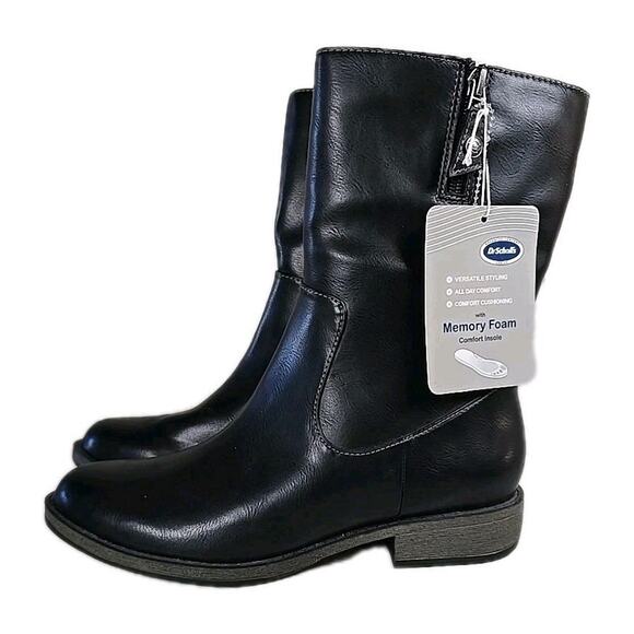 Dr Scholls Womens Size 6.5 Inertia Moto Boot Black Mid-Calf Memory Foam Comfort - Picture 1 of 9